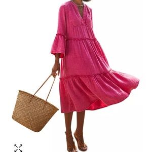 Faherty Vibrant Pink Long Sleeve Dress